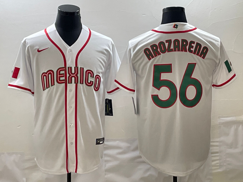 Men's Mexico Baseball #56 Randy Arozarena 2023 White World Baseball Classic Stitched Jersey